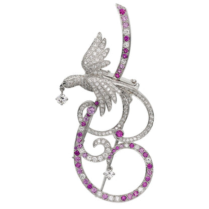 Vathtn Clthteef Arpels Birds of Paradise 18k Diamond Brooch Pendant