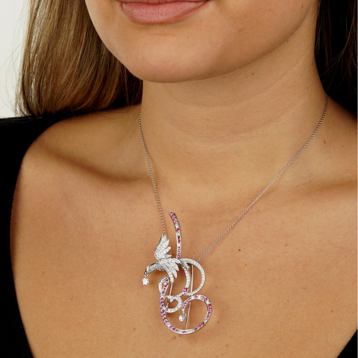 Vathtn Clthteef Arpels Birds of Paradise 18k Diamond Brooch Pendant