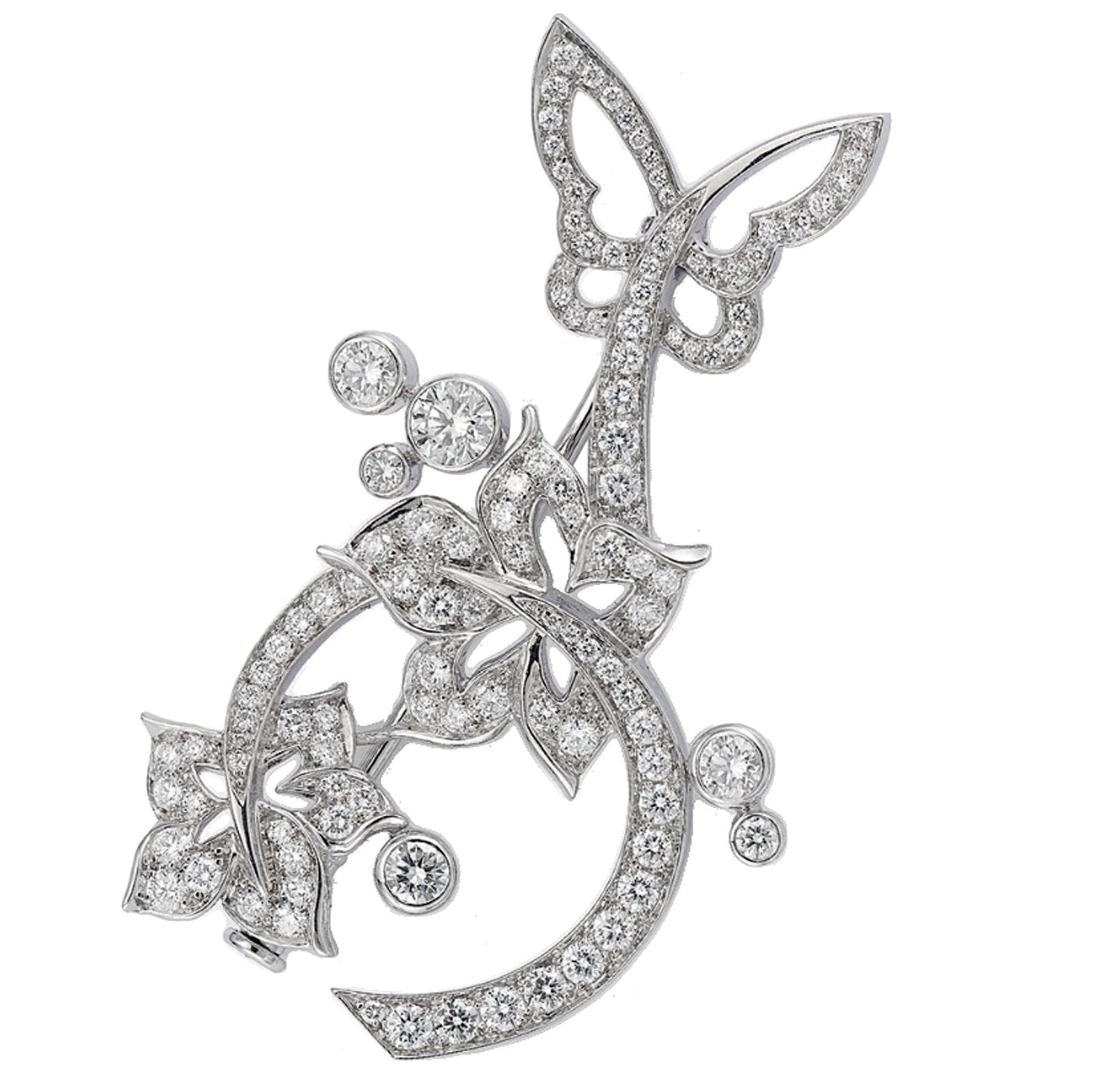 Vathtn Clthteef & Arpels Butterfly Diamond 18k White Gold Brooch Necklace