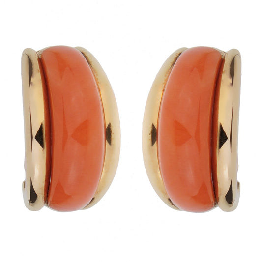 Vathtn Clthteef & Arpels Coral 18k Yellow Gold Hoop Earrings