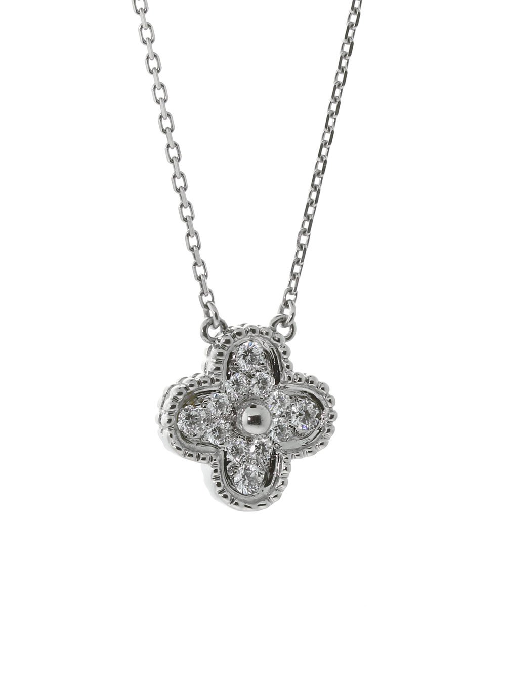 Vathtn Clthteef & Arpels Diamond Alhambra Necklace White Gold