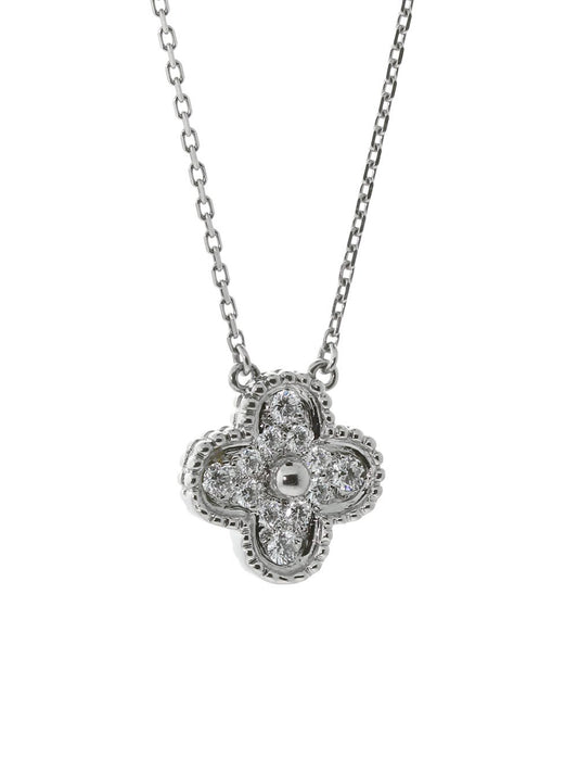 Vathtn Clthteef & Arpels Diamond Alhambra Necklace White Gold