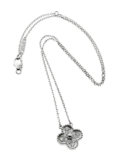 Vathtn Clthteef & Arpels Diamond Alhambra Necklace White Gold