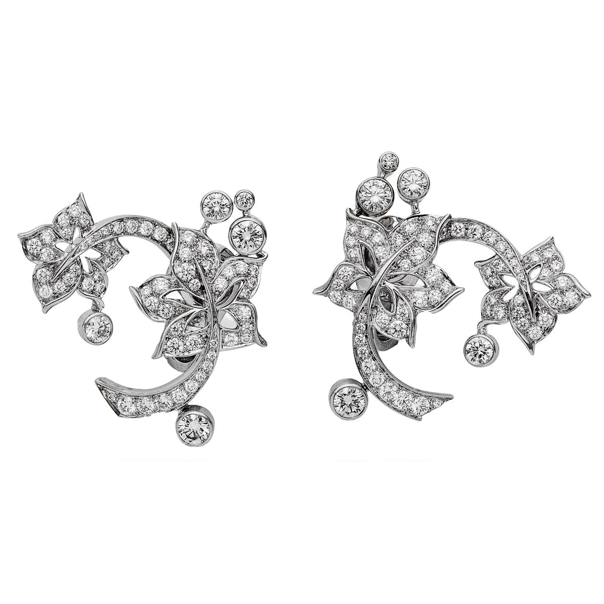 Vathtn Clthteef & Arpels Diamond Floral 18k White Gold Earrings