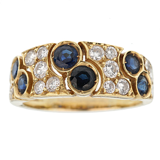 Vathtn Clthteef & Arpels Diamond Sapphire 18k Yellow Gold Band Ring