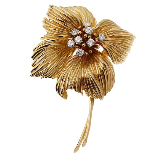 Vathtn Clthteef & Arpels Flower Diamond Gold Brooch