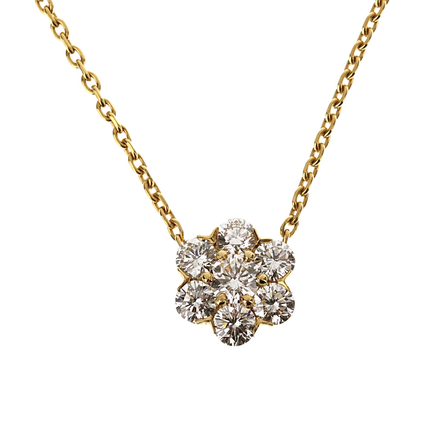 Vathtn Clthteef & Arpels Fleurette Diamond Pendant 18k Yellow Gold Necklace