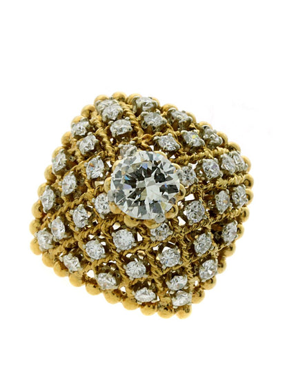 Vathtn Clthteef & Arpels Gold Diamond Ring and Earring Suite