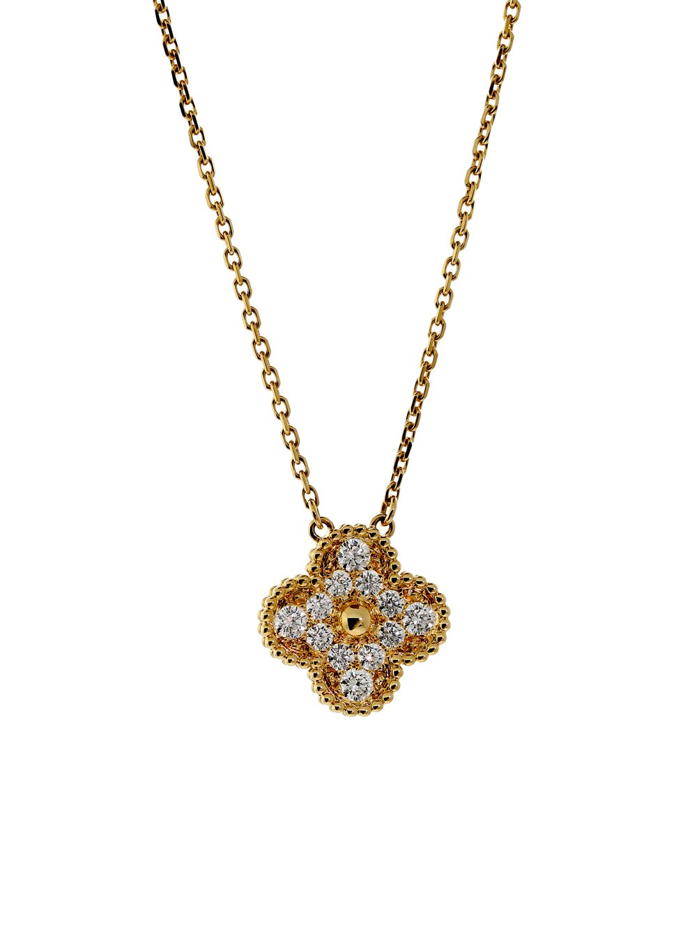 Vathtn Clthteef & Arpels Gold Diamond Vintage Alhambra Necklace