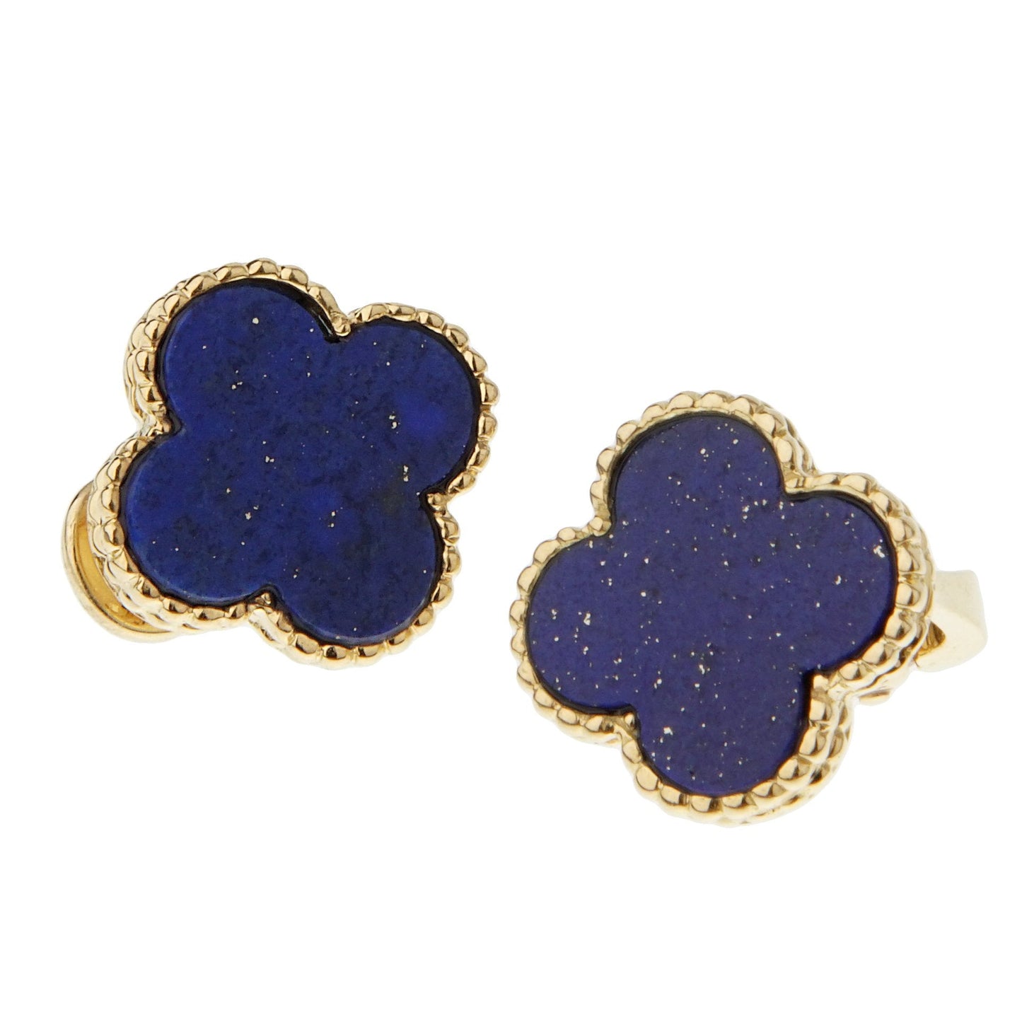 Vathtn Clthteef & Arpels Lapis Lazulli Vintage Alhambra Gold Earrings