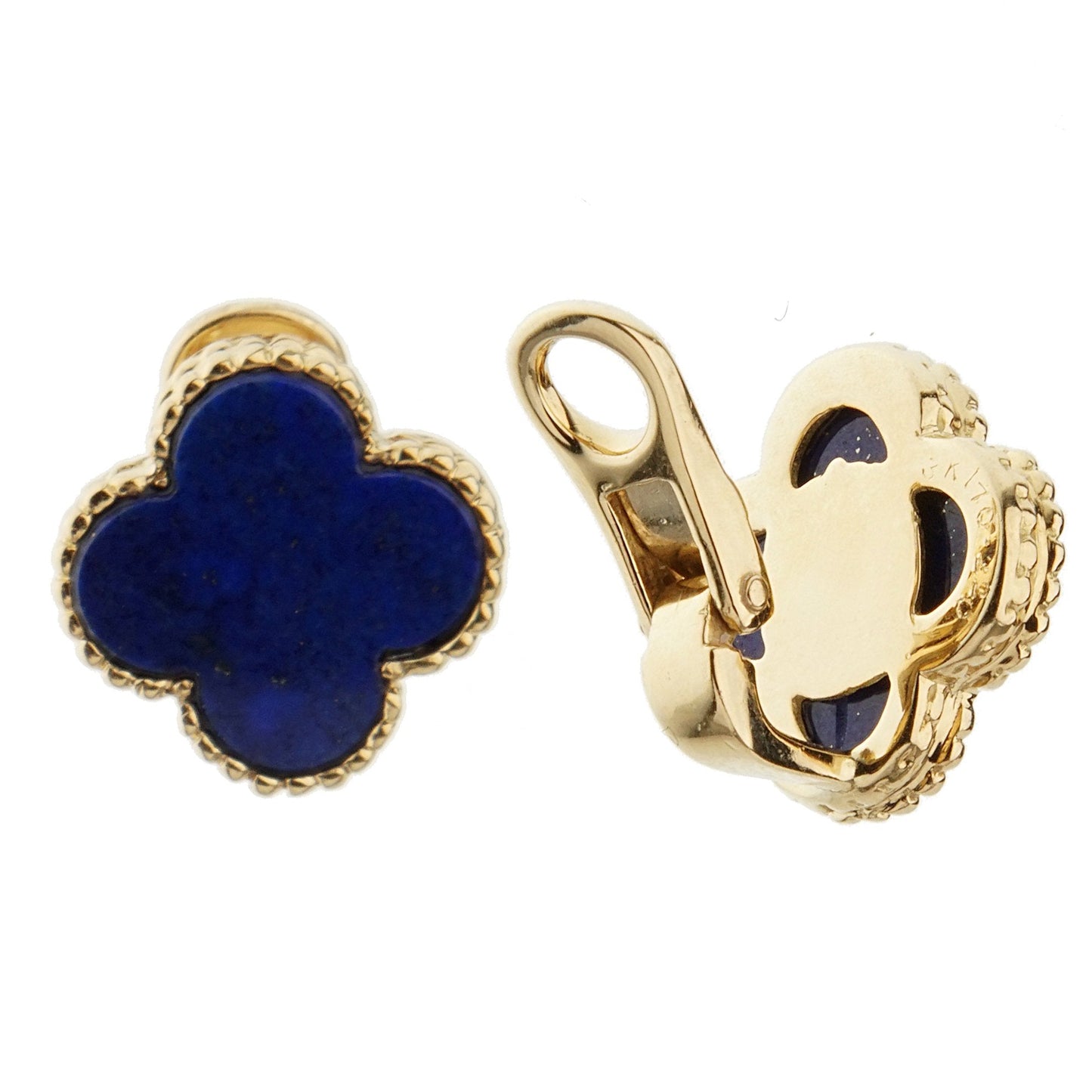 Vathtn Clthteef & Arpels Lapis Lazulli Vintage Alhambra Gold Earrings