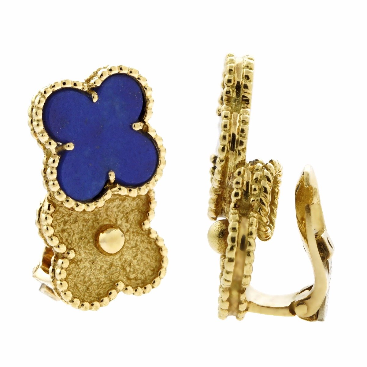 Vathtn Clthteef & Arpels Lapis Vintage Alhambra Earrings