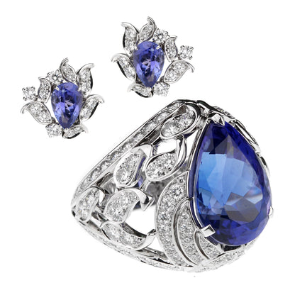 Vathtn Clthteef & Arpels Les Jardins 18k White Gold Tanzanite & Diamond Suite