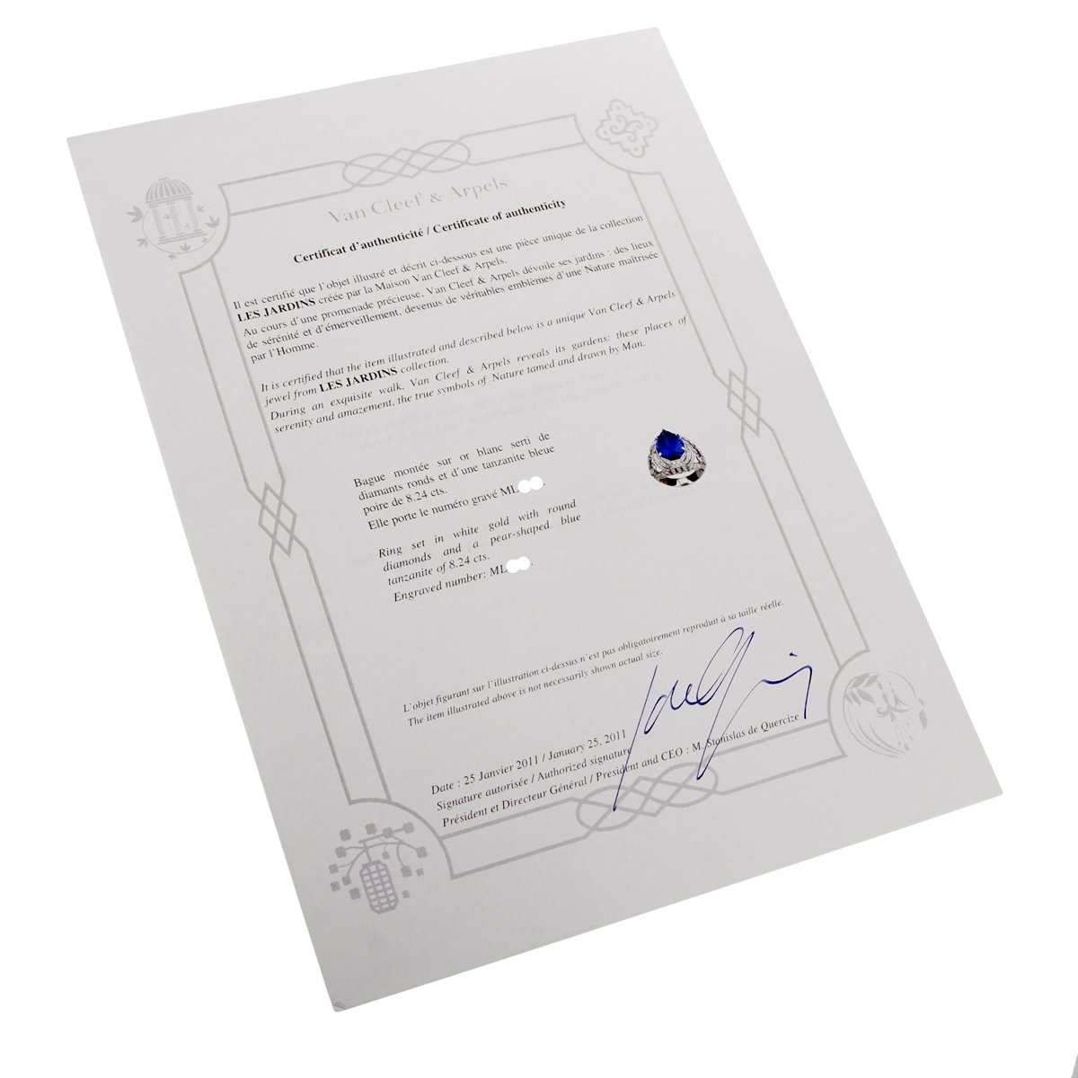 Vathtn Clthteef & Arpels Les Jardins 18k White Gold Tanzanite & Diamond Suite