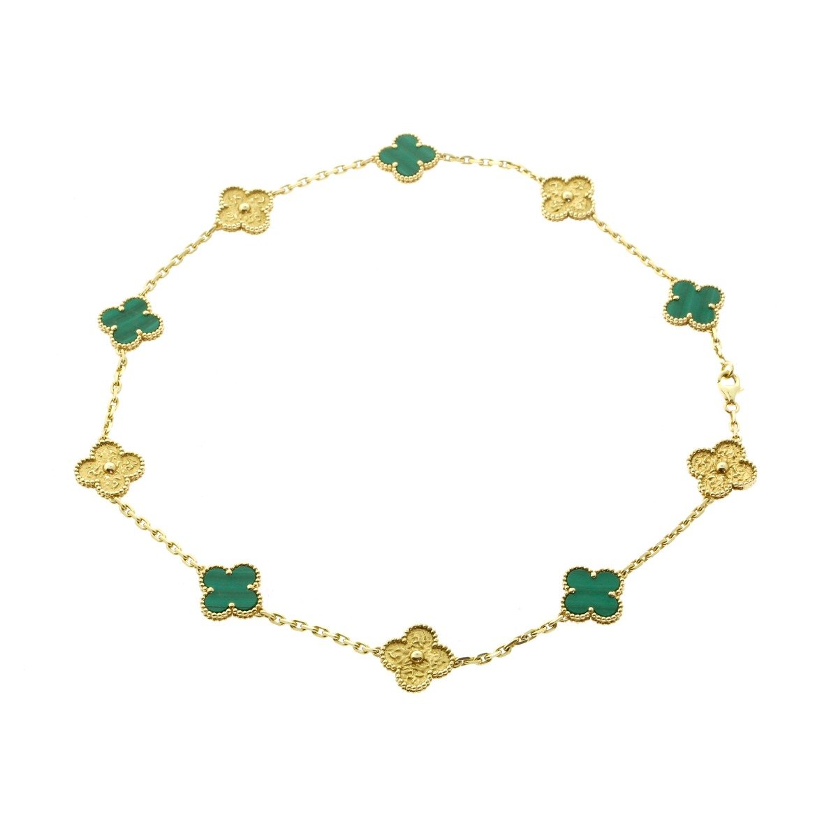 Vathtn Clthteef Arpels Limited Edition Malachite Vintage Alhambra Necklace