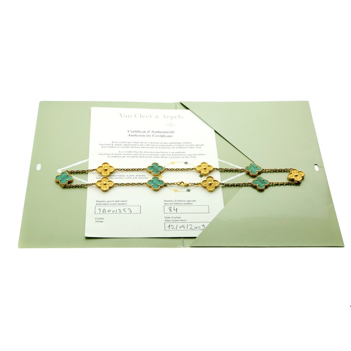 Vathtn Clthteef Arpels Limited Edition Malachite Vintage Alhambra Necklace