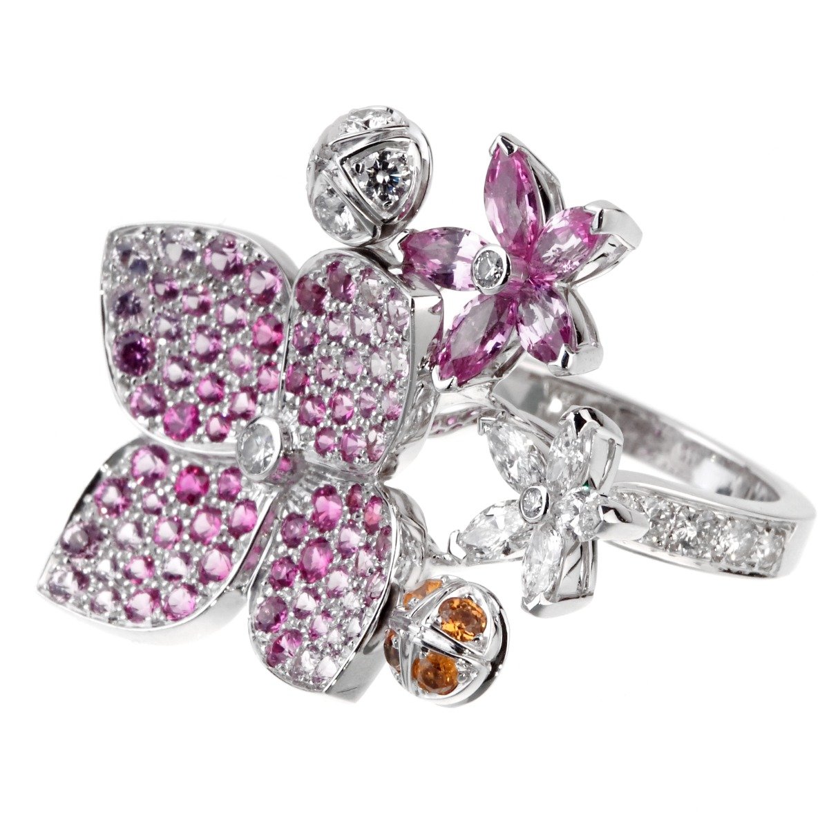 Vathtn Clthteef Arpels Melia Pink Sapphire Diamond Floral Motif Ring