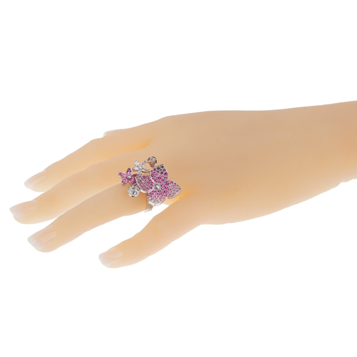 Vathtn Clthteef Arpels Melia Pink Sapphire Diamond Floral Motif Ring