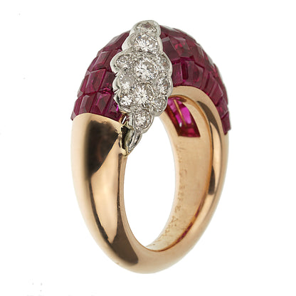 Vathtn Clthteef & Arpels Mystery Ruby Diamond French Cocktail Ring Sz 4