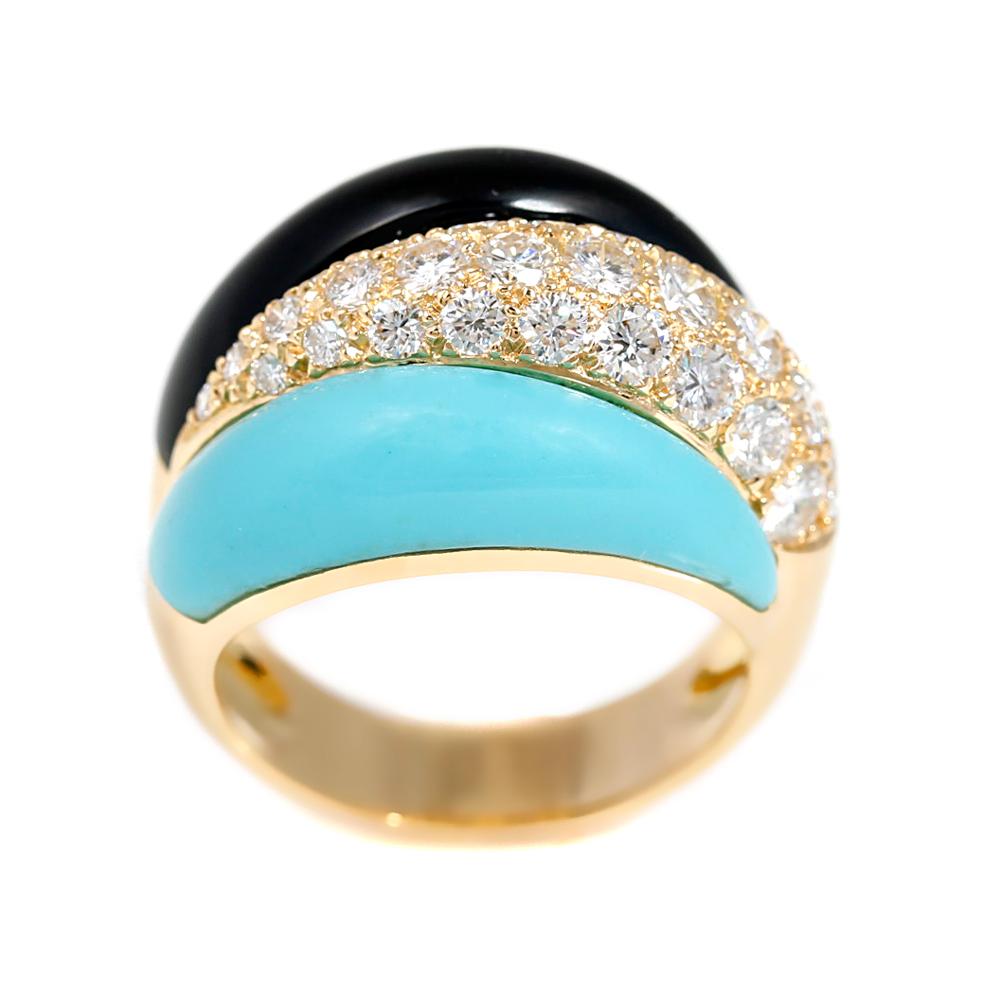 Vathtn Clthteef & Arpels Onyx Turquoise Diamond Gold Bombe Ring