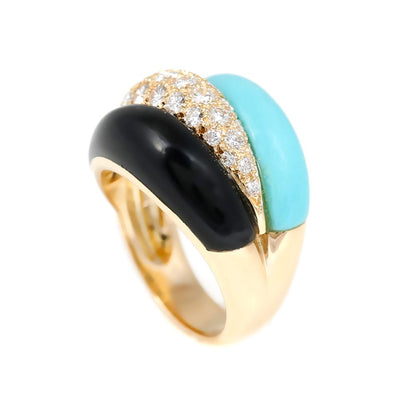 Vathtn Clthteef & Arpels Onyx Turquoise Diamond Gold Bombe Ring