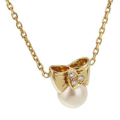 Vathtn Clthteef Arpels Pearl Diamond Bow 18k Yellow Gold Necklace