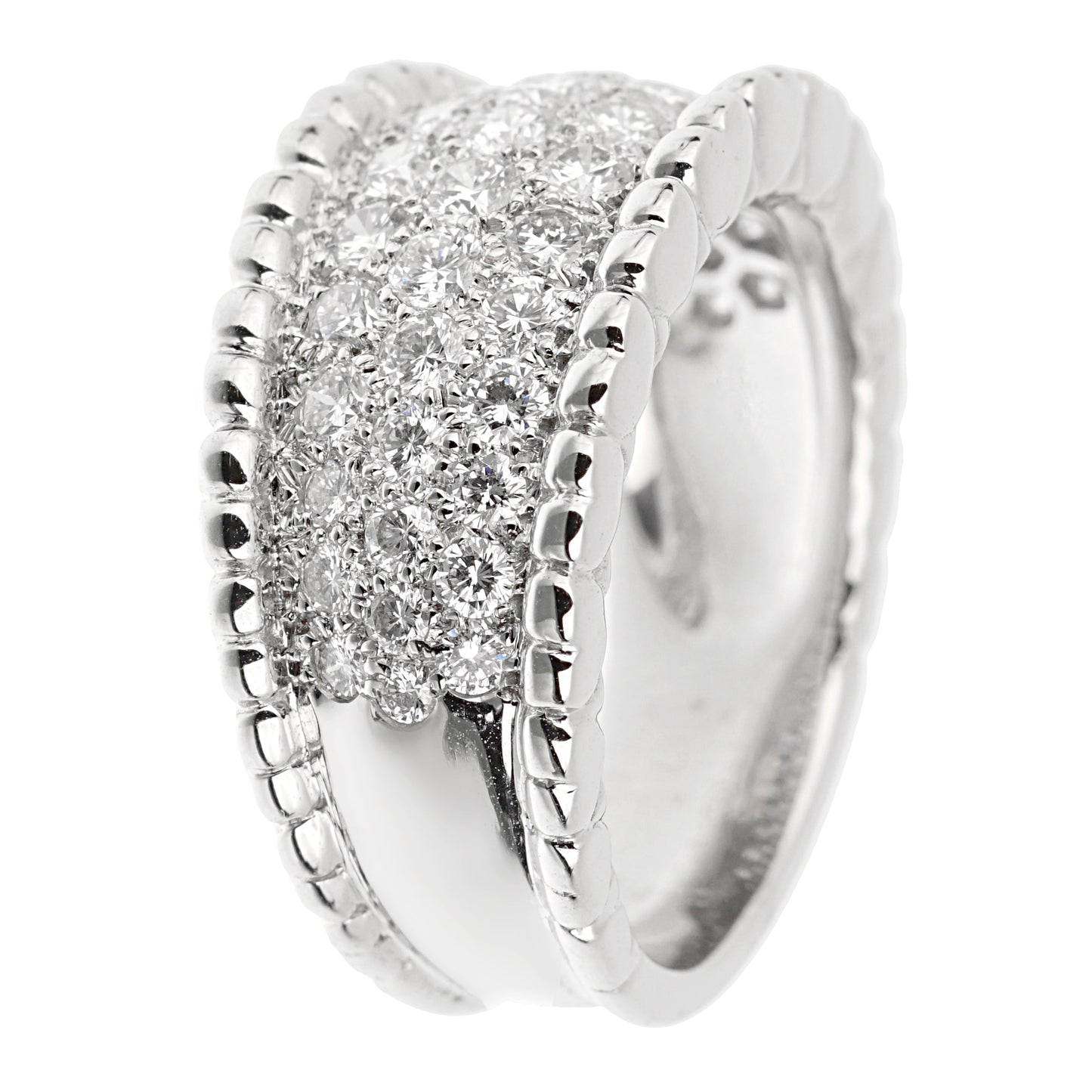 Vathtn Clthteef & Arpels Perlee Diamond White Gold Cocktail Ring Sz 6