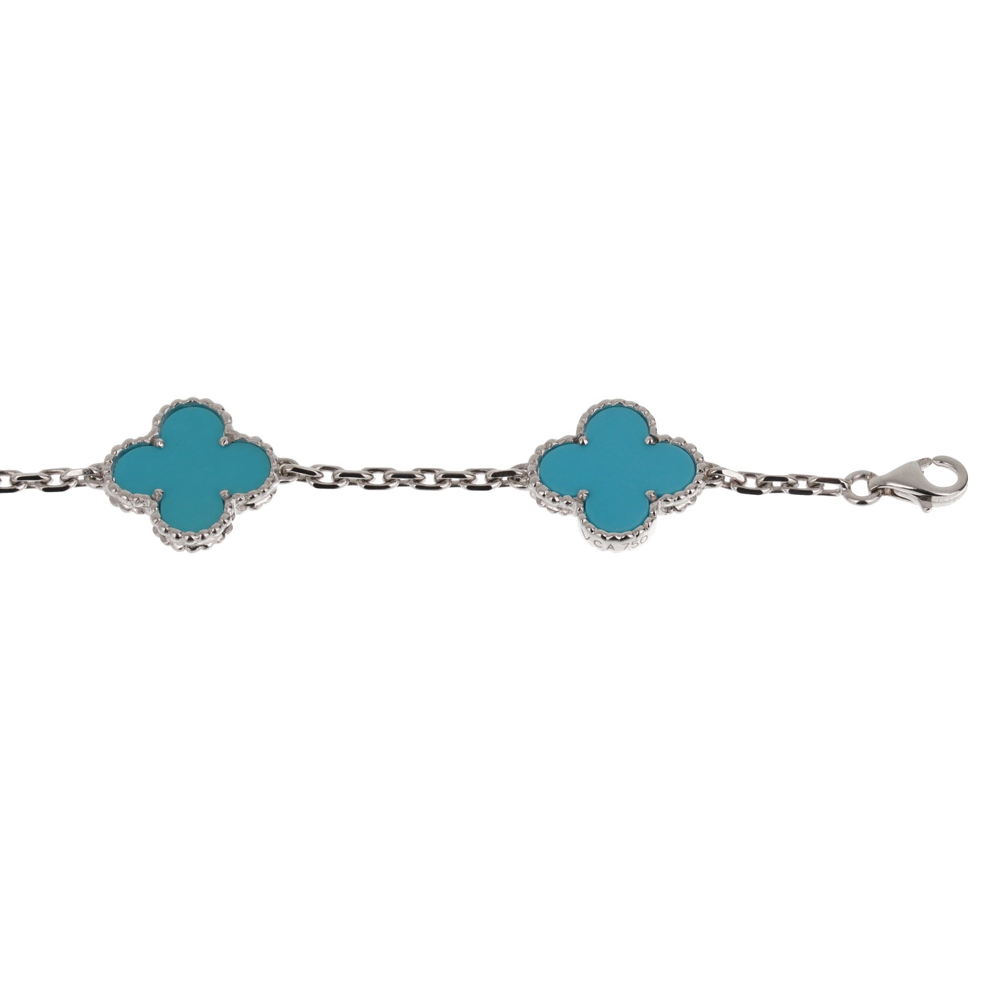 Vathtn Clthteef & Arpels Turquoise 5 Motif Vintage Alhambra 18k White Gold Bracelet