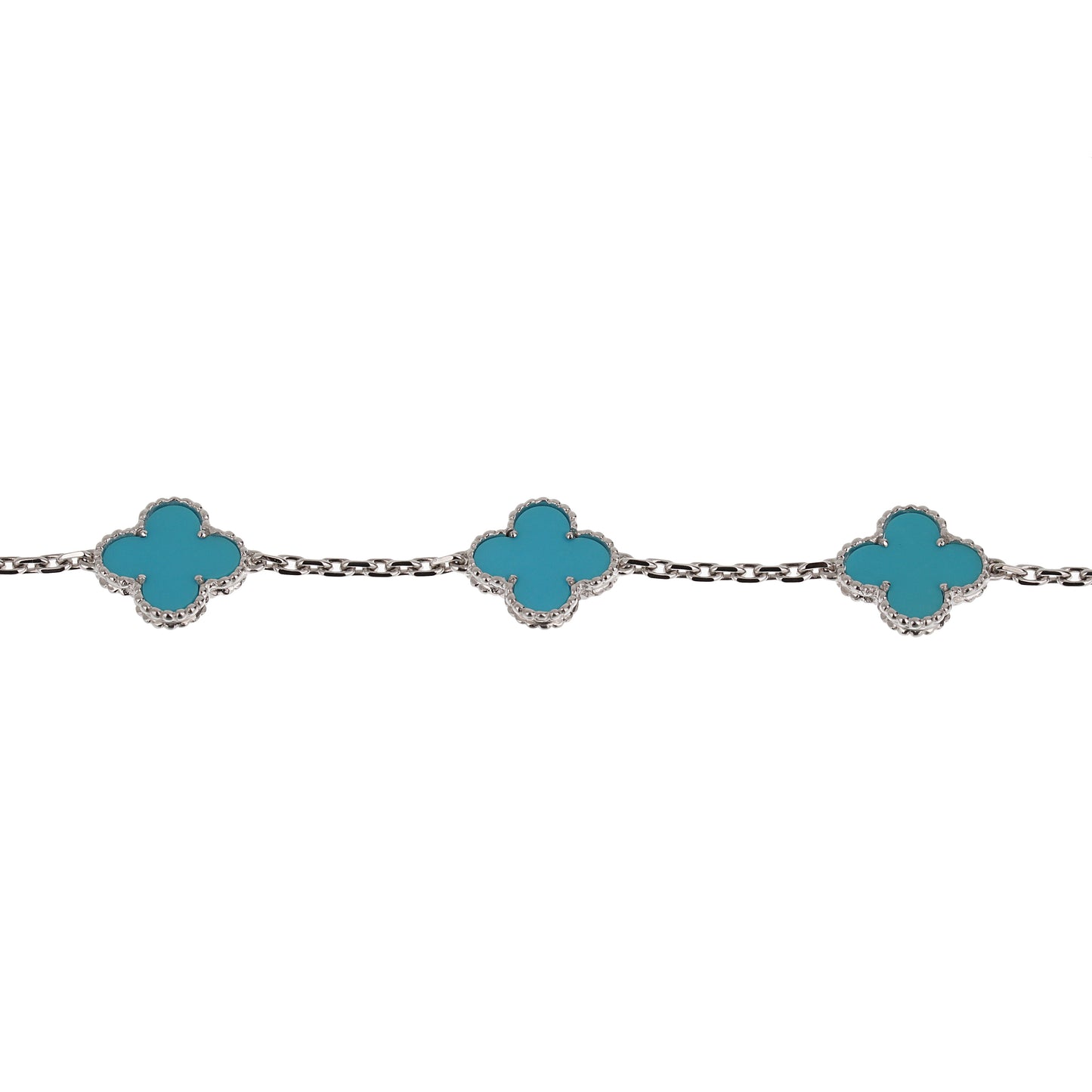 Vathtn Clthteef & Arpels Turquoise 5 Motif Vintage Alhambra 18k White Gold Bracelet