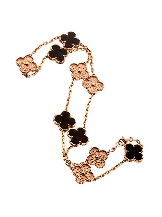 Vathtn Clthteef Arpels Vintage Alhambra Bois D'amourette Rose Gold Necklace