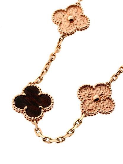 Vathtn Clthteef Arpels Vintage Alhambra Bois D'amourette Rose Gold Necklace