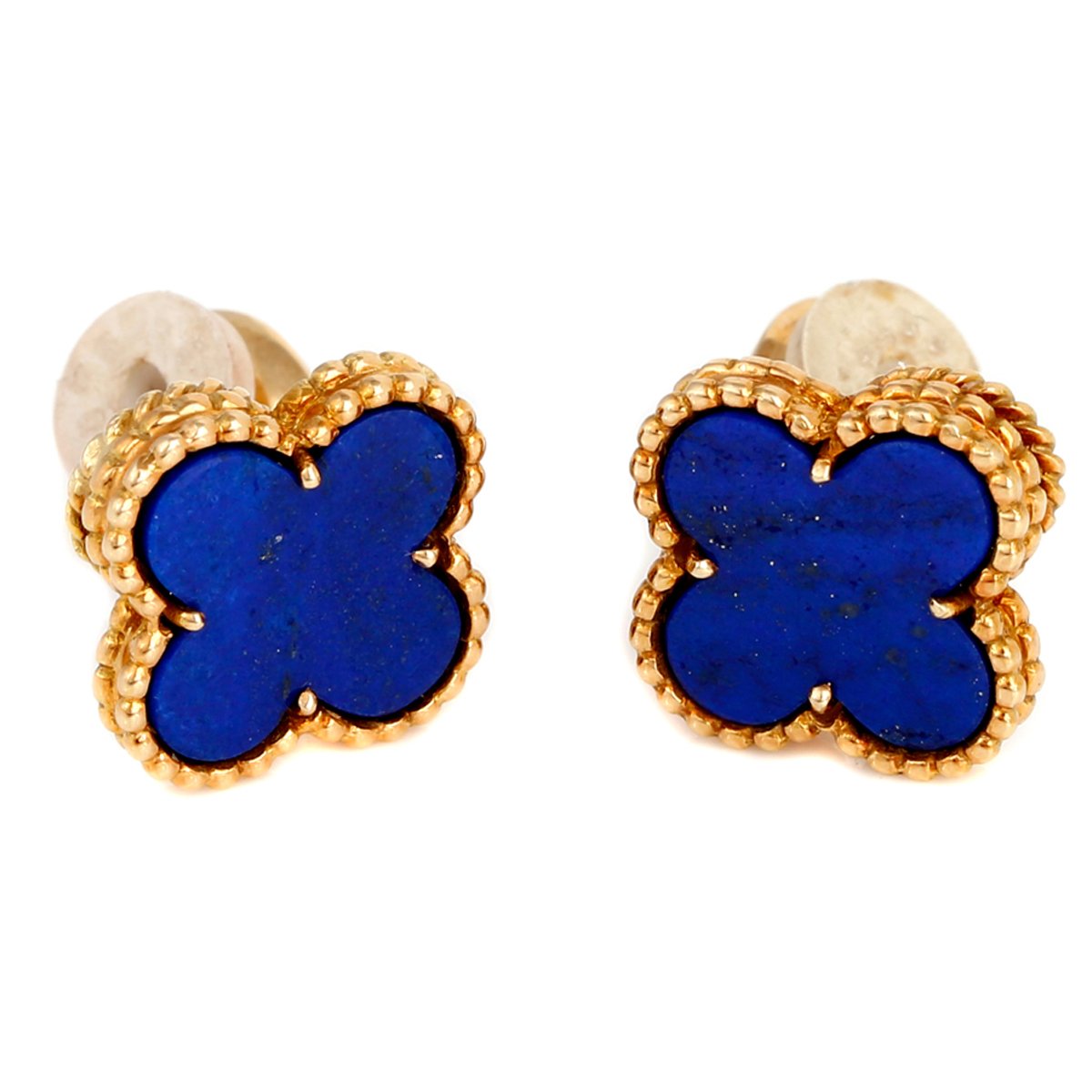 Vathtn Clthteef Arpels Vintage Alhambra Lapis Gold Earrings