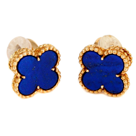 Vathtn Clthteef Arpels Vintage Alhambra Lapis Gold Earrings