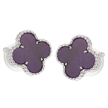 Vathtn Clthteef Arpels Vintage Alhambra 18k White Gold Sugilite Earrings