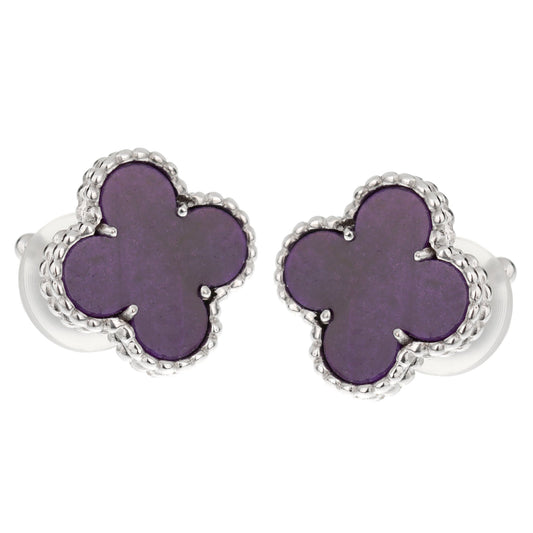 Vathtn Clthteef Arpels Vintage Alhambra 18k White Gold Sugilite Earrings
