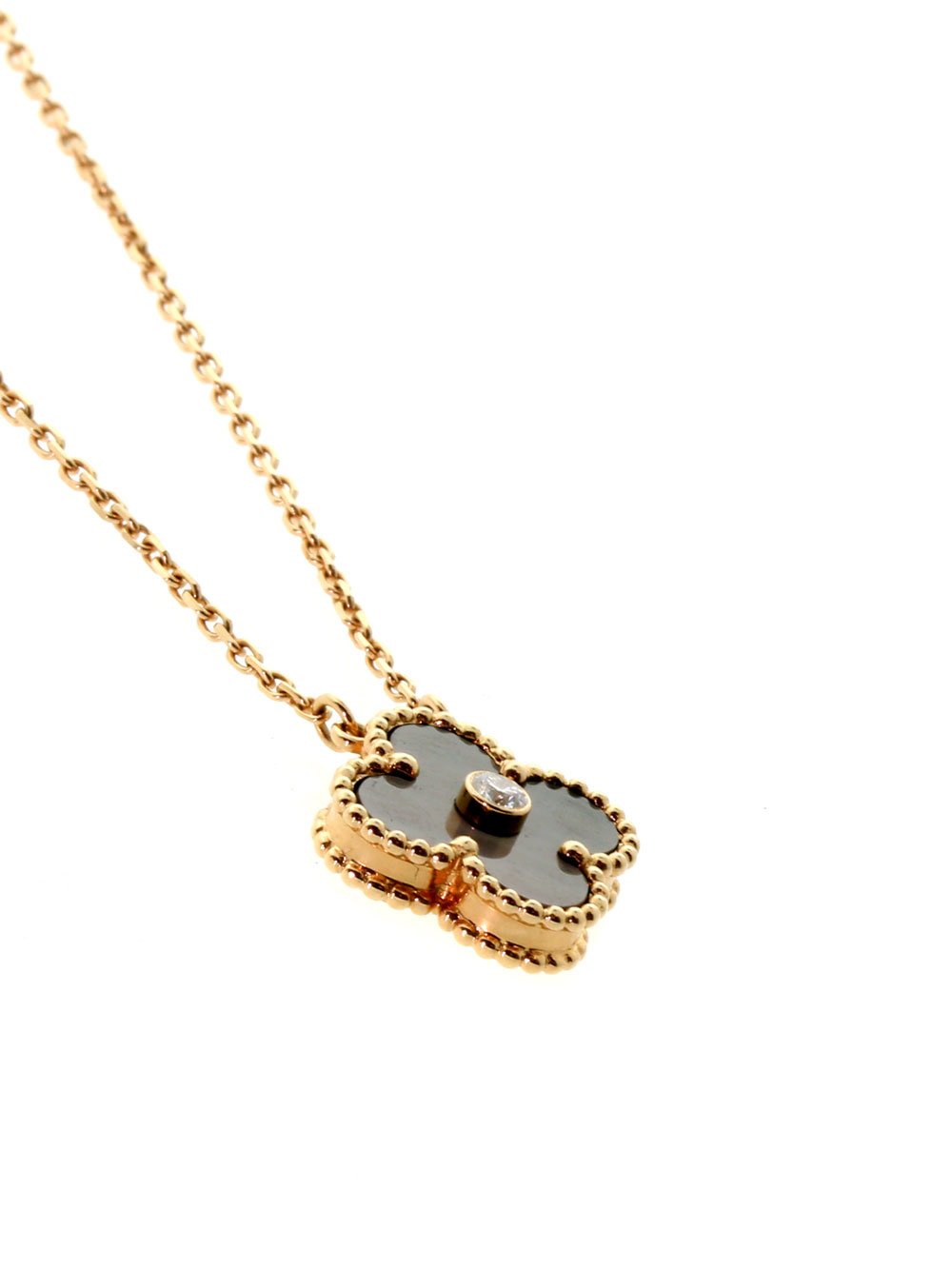 Vathtn Clthteef & Arpels Vintage Diamond Alhambra Necklace Rose Gold