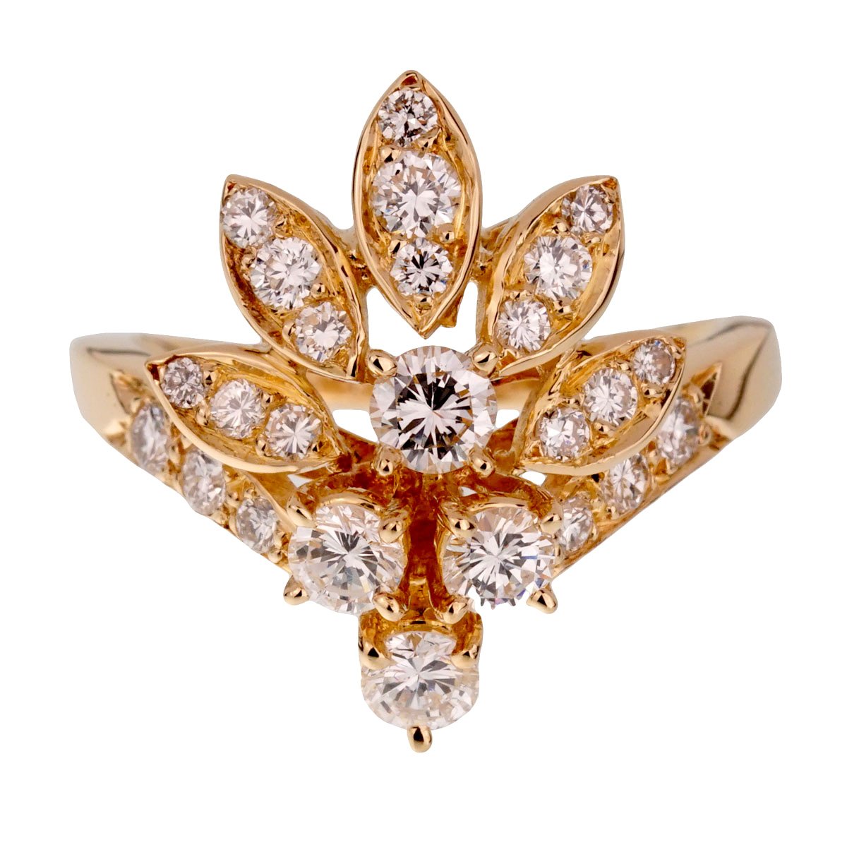 Vathtn Clthteef & Arpels Vintage Diamond Cocktail 18k Yellow Gold Ring Sz 5 1/2