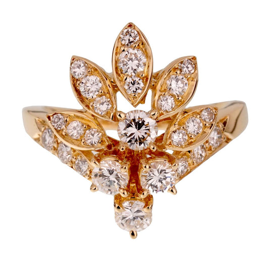 Vathtn Clthteef & Arpels Vintage Diamond Cocktail 18k Yellow Gold Ring Sz 5 1/2