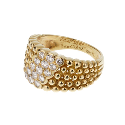 Vathtn Clthteef & Arpels Vintage Diamond Perlee 18k Yellow Gold Cocktail Ring Sz 6