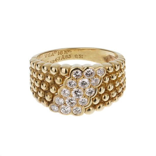 Vathtn Clthteef & Arpels Vintage Diamond Perlee 18k Yellow Gold Cocktail Ring Sz 6