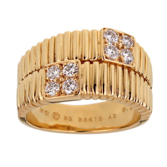 Vathtn Clthteef Arpels Vintage Gold Ribbed Diamond Ring