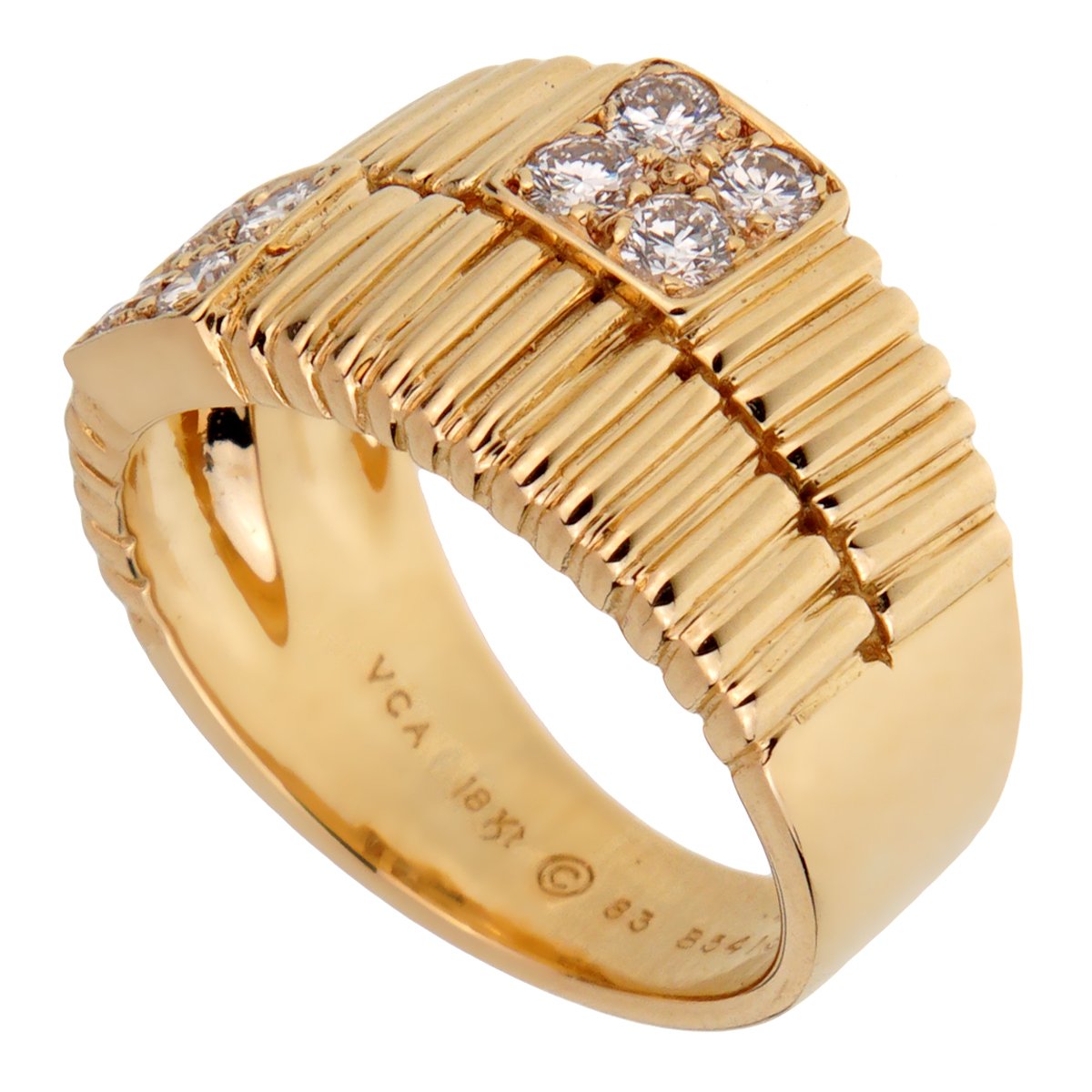 Vathtn Clthteef Arpels Vintage Gold Ribbed Diamond Ring