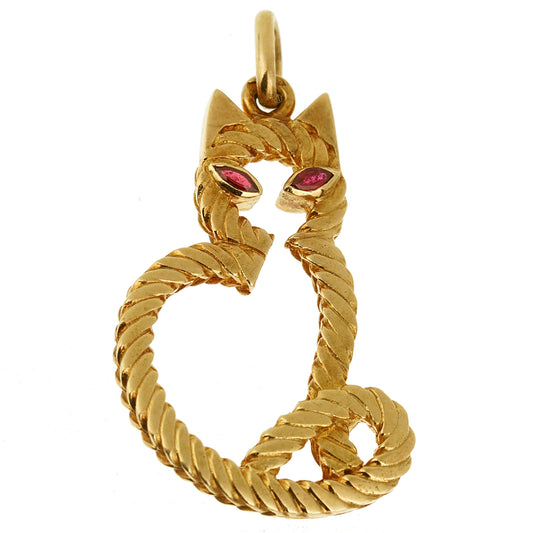Vathtn Clthteef & Arpels Vintage Yellow Gold Cat Pendant Necklace