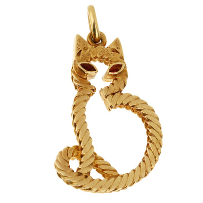 Vathtn Clthteef & Arpels Vintage Yellow Gold Cat Pendant Necklace