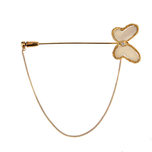 Vathtn Clthteef Arpels White Coral Diamond 18k Yellow Gold Butterfly Brooch