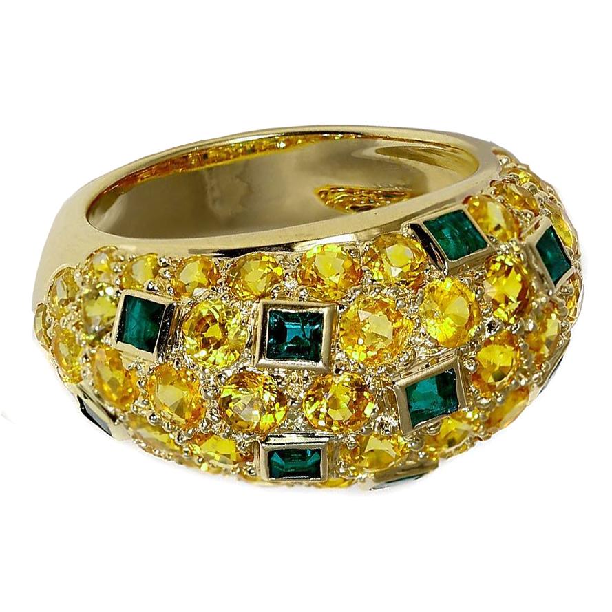 Vathtn Clthteef & Arpels Yellow Sapphire Emerald Gold Bombe Ring