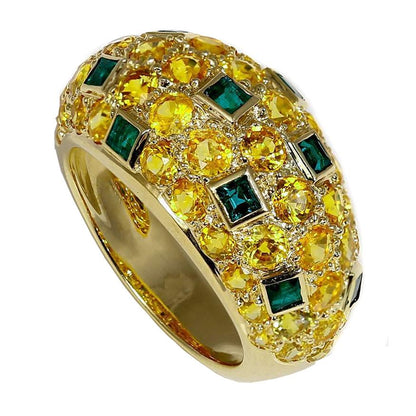 Vathtn Clthteef & Arpels Yellow Sapphire Emerald Gold Bombe Ring