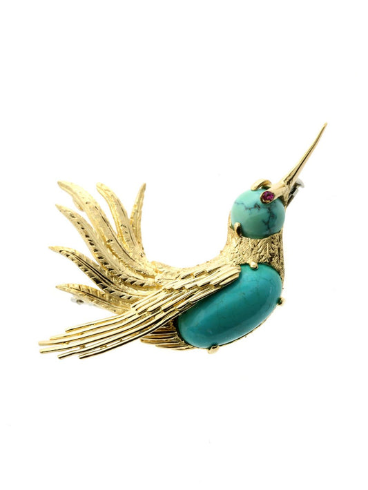 Vintage Carthttier Gold Hummingbird Brooch