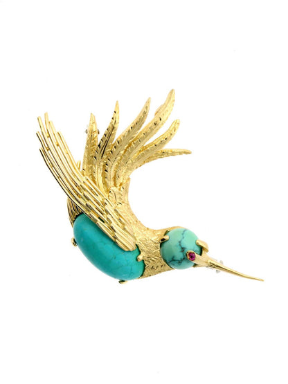 Vintage Carthttier Gold Hummingbird Brooch