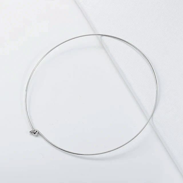 Wire Hoop Choker Gold-Plated 925 Silver Collar Necklace